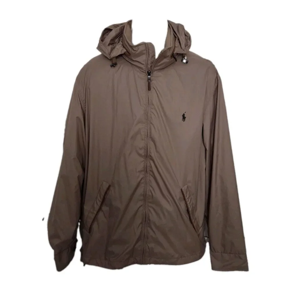Polo Ralph Lauren Men's tan Windbreaker Jacket hooded lightweight Size L